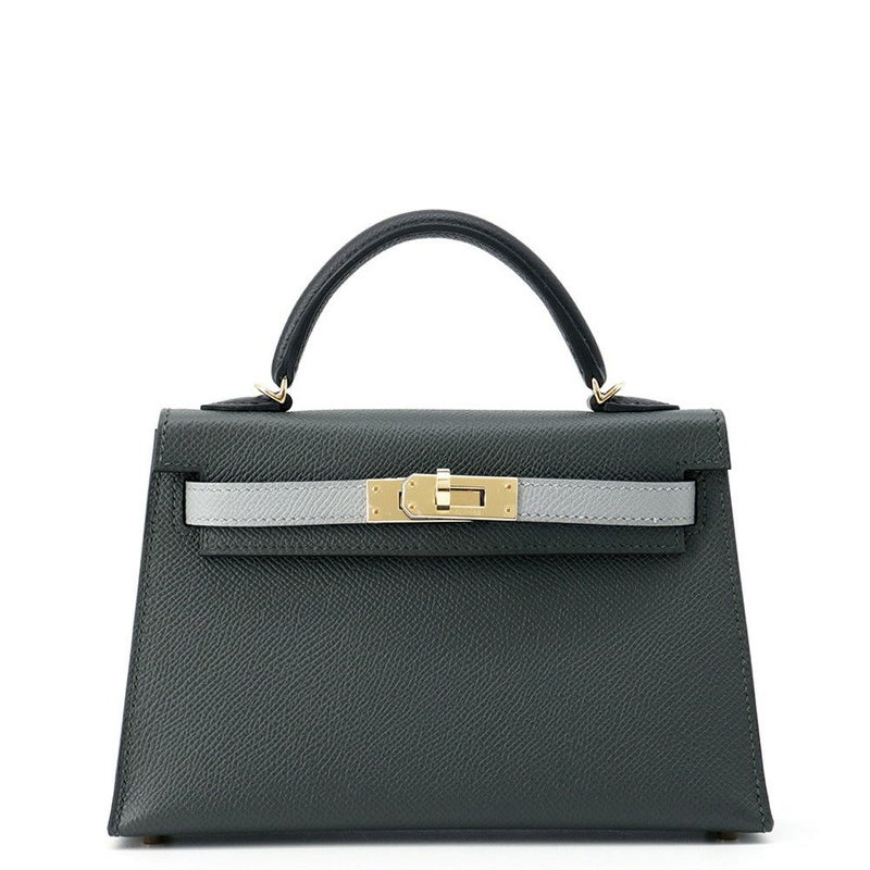 エルメス ミニケリー2 外縫い トリコロール ヴェールマングローブ/ブラック/グリパンタン/シャンパンゴールド金具 エプソン K刻印 2wayショルダー