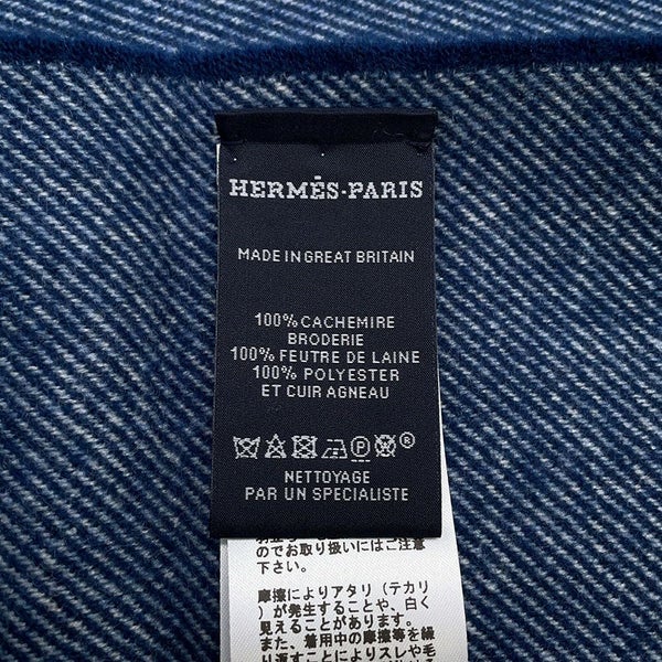 エルメス マフラー カレッジ ワッペン デニム カシミヤ HERMES ストール