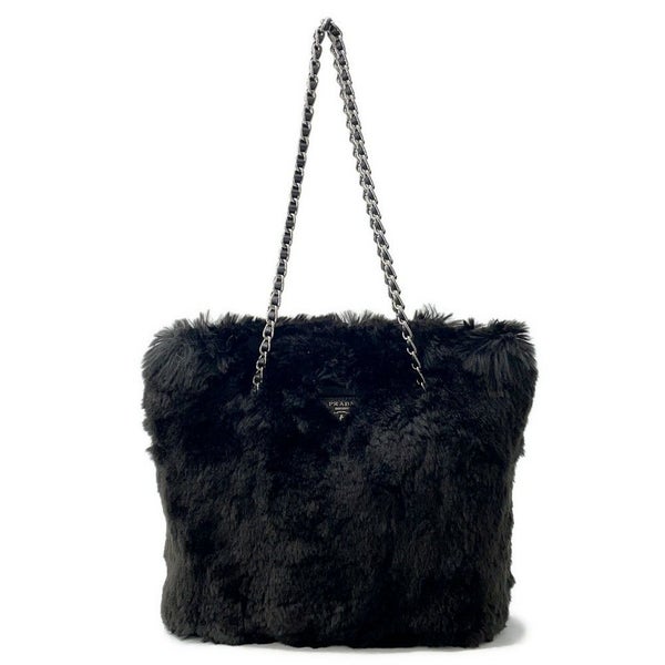 プラダ トートバッグ トライアングルロゴ フェイクファー BR4759 PRADA 黒