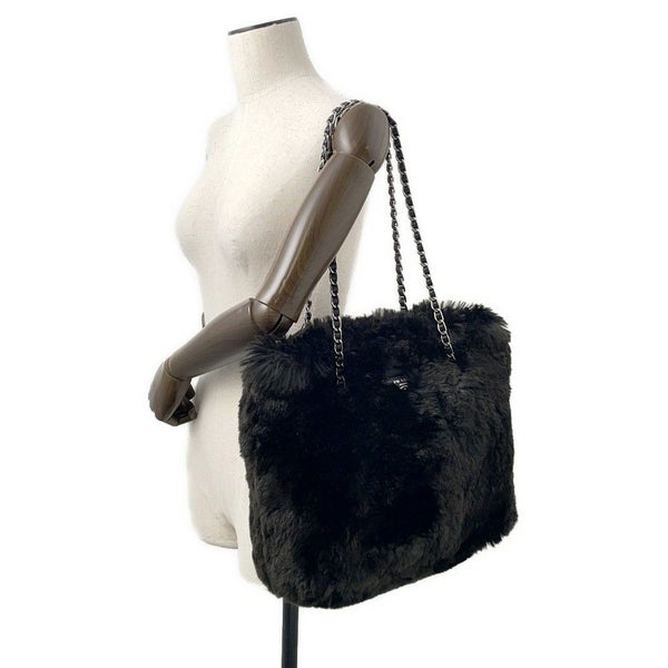 プラダ トートバッグ トライアングルロゴ フェイクファー BR4759 PRADA 黒