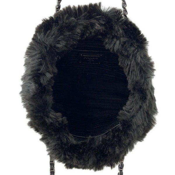 プラダ トートバッグ トライアングルロゴ フェイクファー BR4759 PRADA 黒