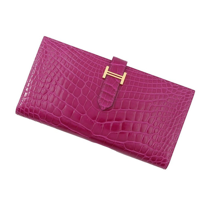 エルメス 長財布 ベアンスフレ ローズシェヘラザード/ゴールド金具 アリゲーターシャイン D刻印 HERMES 財布