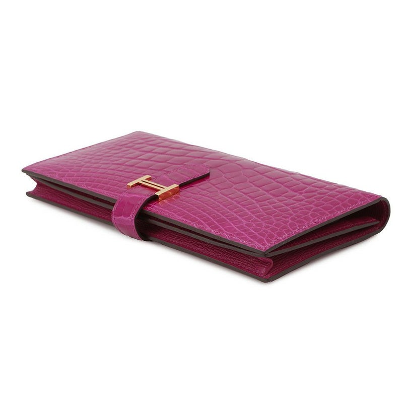 エルメス 長財布 ベアンスフレ ローズシェヘラザード/ゴールド金具 アリゲーターシャイン D刻印 HERMES 財布