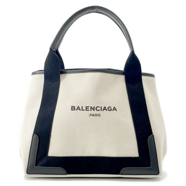 バレンシアガ トートバッグ ネイビーカバス S ポーチ付 339933 BALENCIAGA 黒 白 スモールサイズ