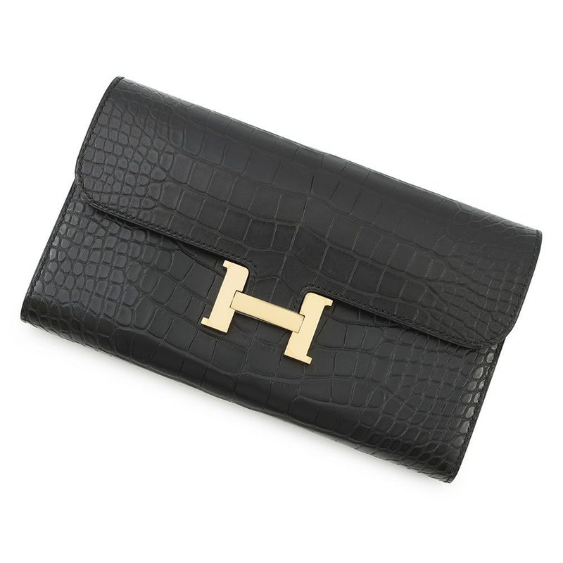 エルメス 長財布 コンスタンス ロング ブラック/ゴールド金具 アリゲーターマット C刻印 HERMES 財布 黒