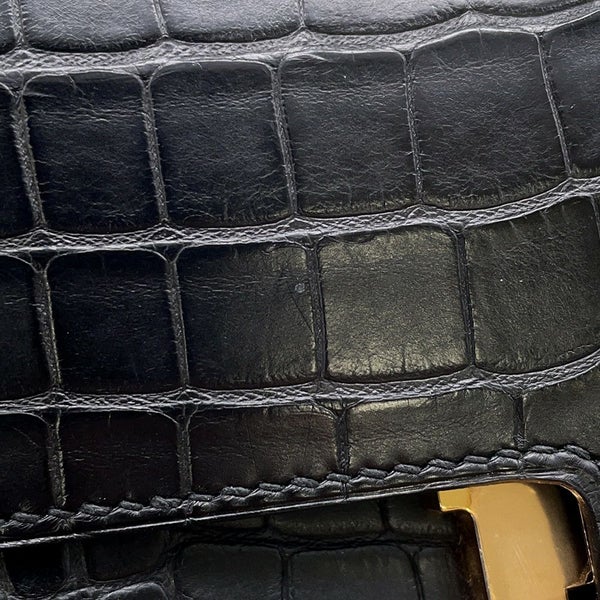 エルメス 長財布 コンスタンス ロング ブラック/ゴールド金具 アリゲーターマット C刻印 HERMES 財布 黒