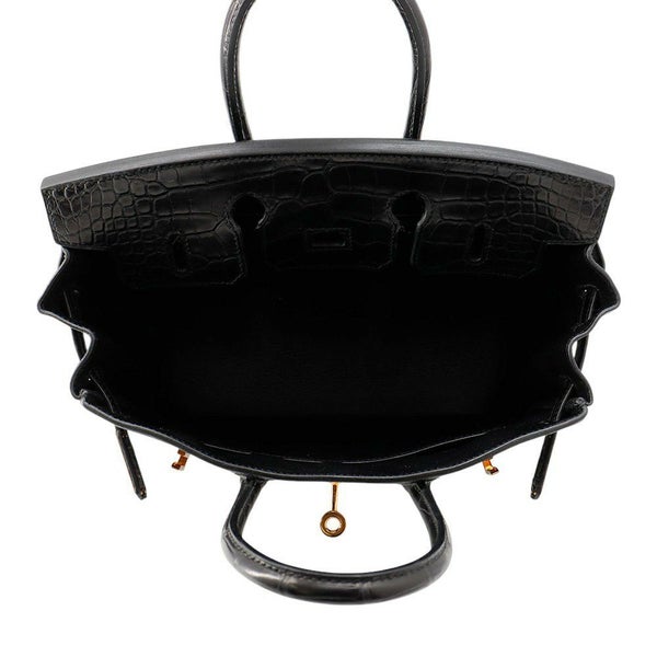 エルメス バーキン25 タッチ ブラック/ピンクゴールド金具 トゴ/アリゲーターマット Z刻印HERMES Birkin ハンドバッグ 黒