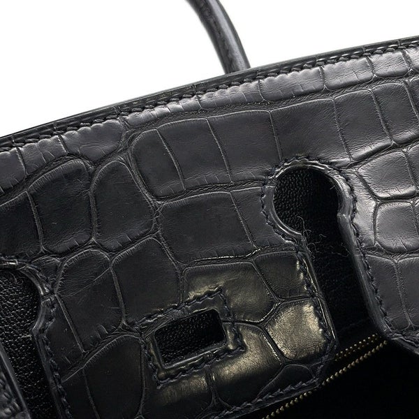 エルメス バーキン25 タッチ ブラック/ピンクゴールド金具 トゴ/アリゲーターマット Z刻印HERMES Birkin ハンドバッグ 黒