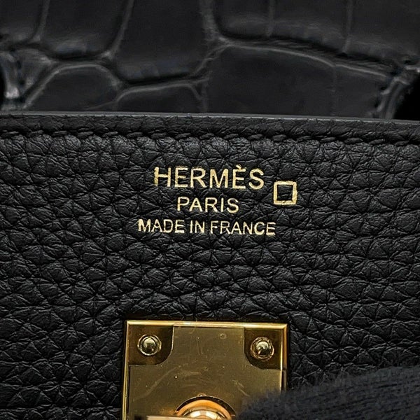 エルメス バーキン25 タッチ ブラック/ピンクゴールド金具 トゴ/アリゲーターマット Z刻印HERMES Birkin ハンドバッグ 黒