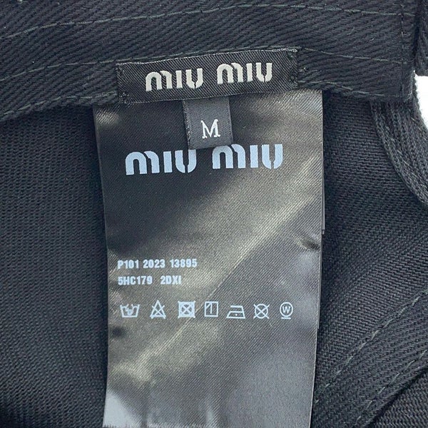 ミュウミュウ キャップ ドリル ベースボールキャップ ロゴ コットン サイズM 5HC179  Miu Miu 帽子 黒