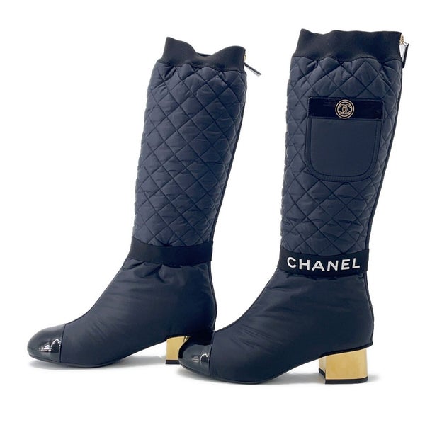 シャネル ロングブーツ ココマーク マトラッセ レディースサイズ39C G38428 CHANEL 靴 黒 2way アンクルブーツ