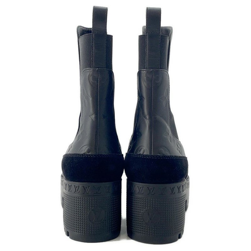 ルイヴィトン ブーツ カーフレザー スエード ローリエート ブーツ レディースサイズ37 ショートブーツ 黒 ブラック