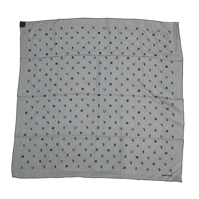 エルメス スカーフ カレ100 マルチチャーム Multicharms 刺繍 シルク HERMES シルクモスリン 黒