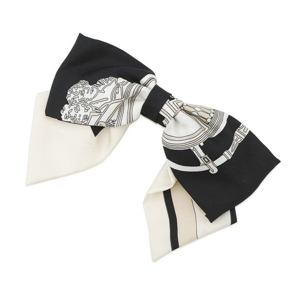 エルメス バレッタ グルネル エクスリブリス シルク HERMES ヘアアクセサリー リボン 黒