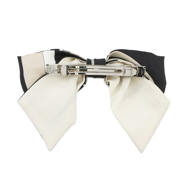 エルメス バレッタ グルネル エクスリブリス シルク HERMES ヘアアクセサリー リボン 黒