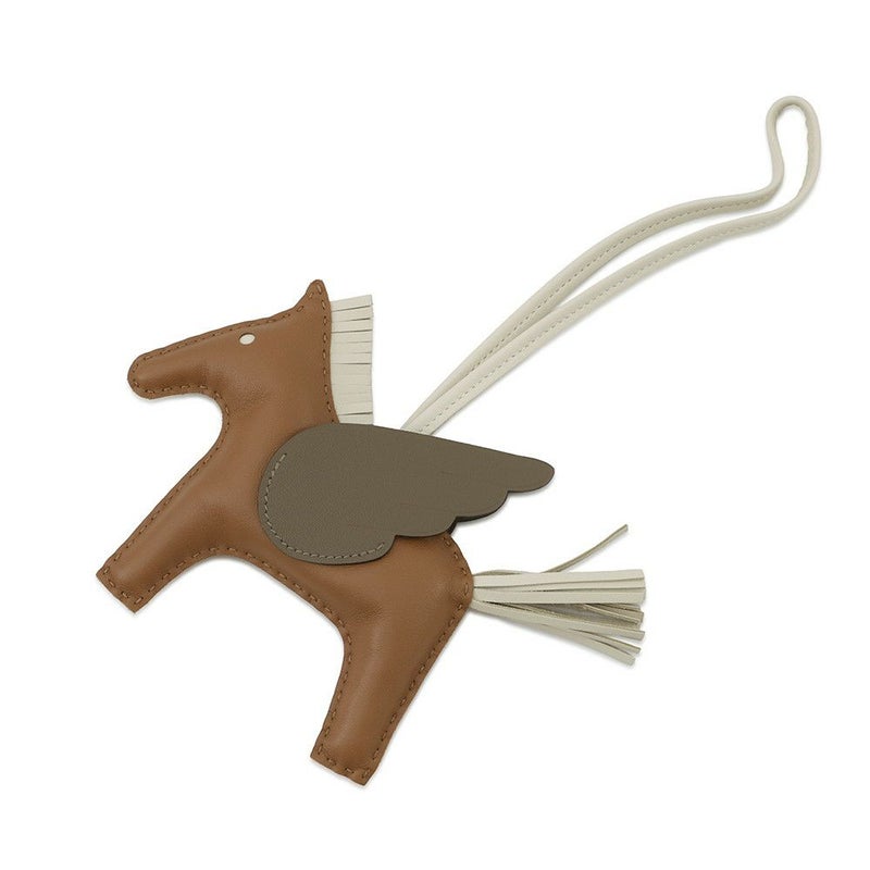 エルメス バッグチャーム ロデオ ペガサスMM ゴールド/エトゥープ/クレ ラムスキン W刻印