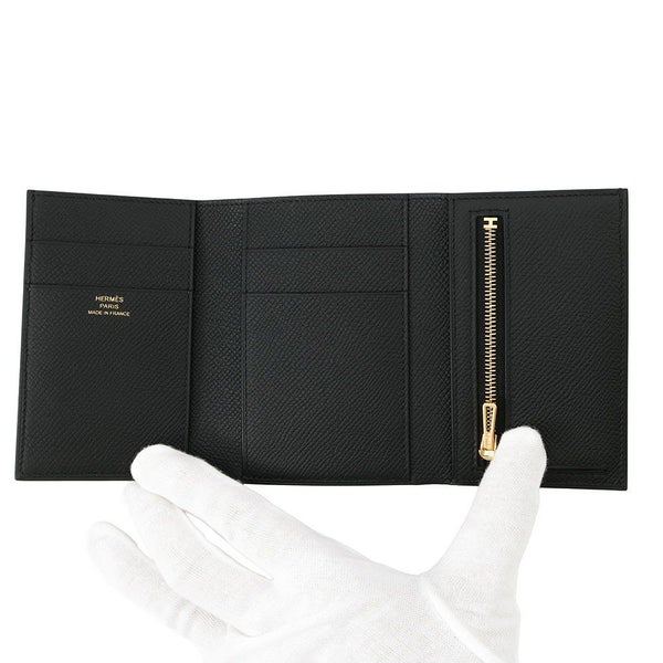 エルメス 三つ折り財布 ベアン コンビネ ブラック/ゴールド金具 エプソン W刻印 HERMES 財布 黒