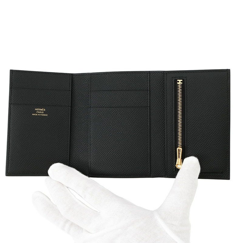 エルメス 三つ折り財布 ベアン コンビネ ブラック/ゴールド金具 エプソン W刻印 HERMES 財布 黒