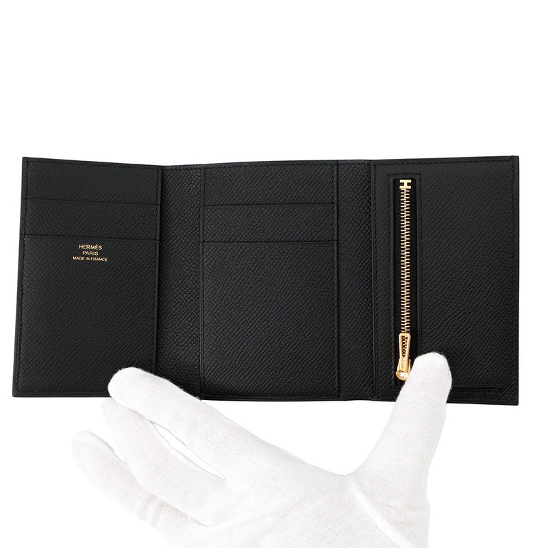 エルメス 三つ折り財布 ベアン コンビネ ブラック/ゴールド金具 エプソン W刻印 HERMES 財布 黒