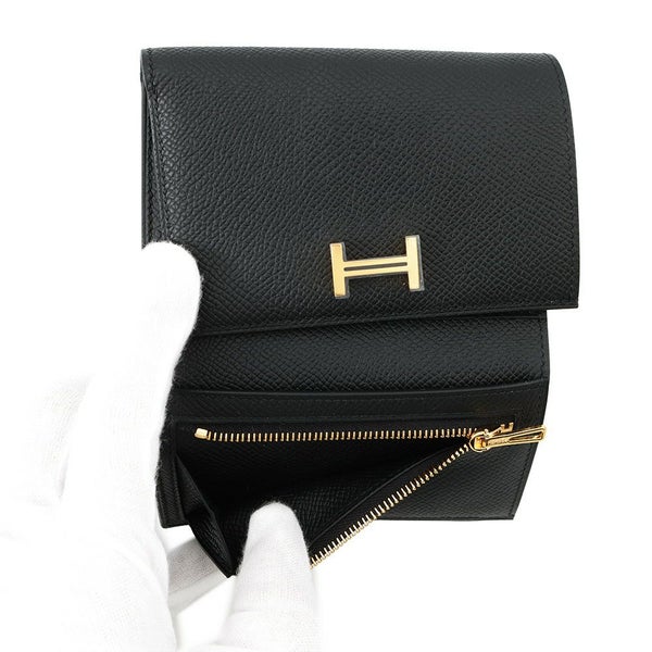 エルメス 三つ折り財布 ベアン コンビネ ブラック/ゴールド金具 エプソン W刻印 HERMES 財布 黒