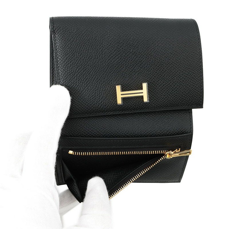 エルメス 三つ折り財布 ベアン コンビネ ブラック/ゴールド金具 エプソン W刻印 HERMES 財布 黒