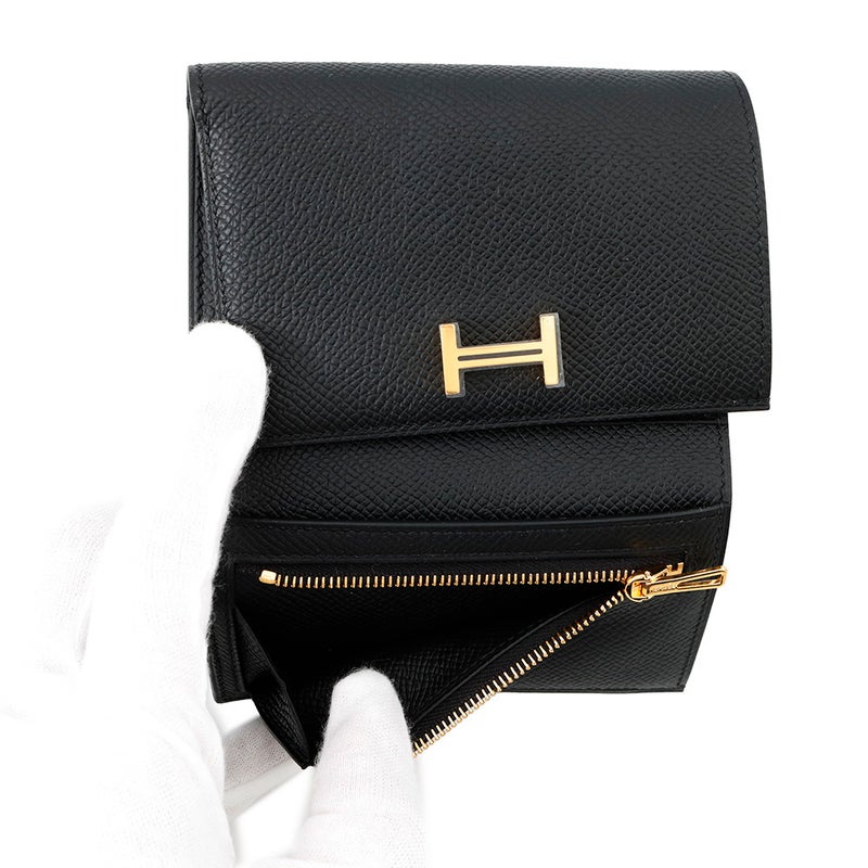 エルメス 三つ折り財布 ベアン コンビネ ブラック/ゴールド金具 エプソン W刻印 HERMES 財布 黒
