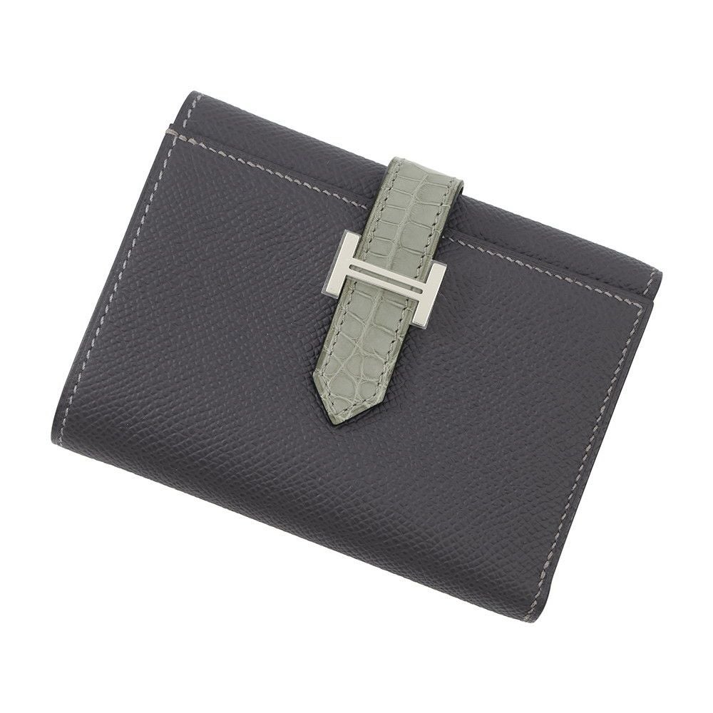 エルメス HERMES 三つ折り財布 エプソン×アリゲーター H金具シルバー ベアンコンビネ 三つ折り財布 グリーン エルメス 三つ折り財布 ベアン コンビネ タッチ グラファイト