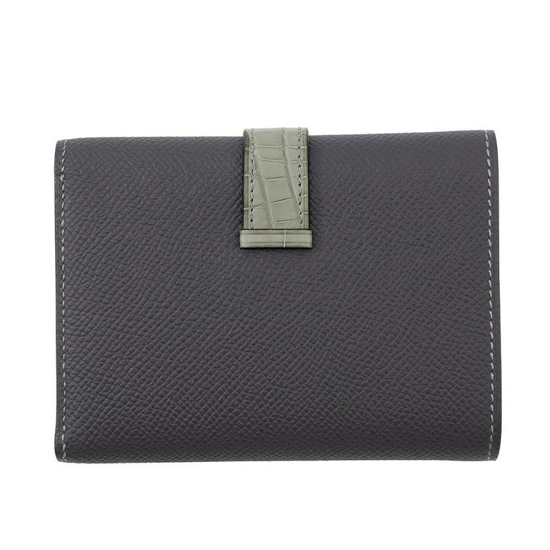 エルメス 三つ折り財布 ベアン コンビネ タッチ グラファイト/グリシマン/シルバー金具 エプソン/アリゲーターマット W刻印 HERMES 財布