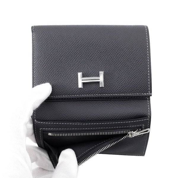 エルメス 三つ折り財布 ベアン コンビネ タッチ グラファイト/グリシマン/シルバー金具 エプソン/アリゲーターマット W刻印 HERMES 財布