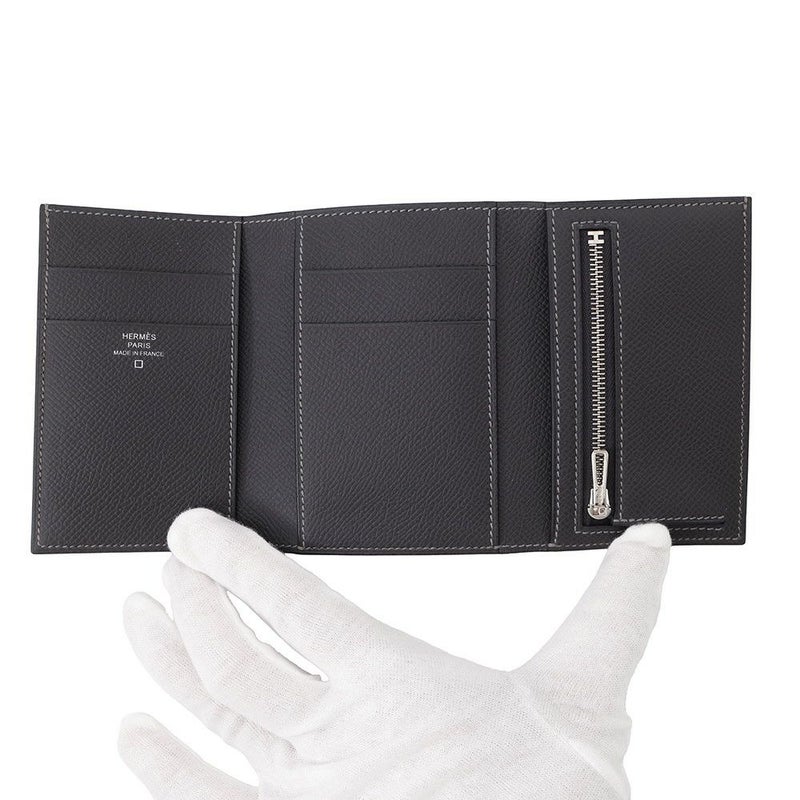 エルメス 三つ折り財布 ベアン コンビネ タッチ グラファイト/グリシマン/シルバー金具 エプソン/アリゲーターマット W刻印 HERMES 財布