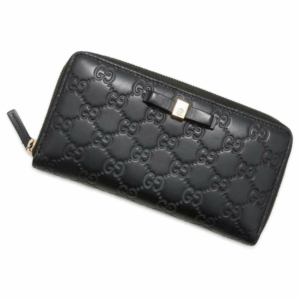 グッチ 長財布 グッチシマ ラウンドファスナー リボン レザー 388680