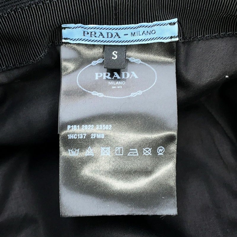 プラダ バケットハット フリンジ トライアングル ロゴ コットン サイズS 1HC137 黒