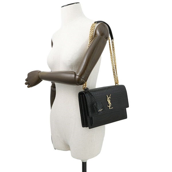 サンローランパリ チェーンショルダーバッグ サンセット クロコ型押しレザー 442906 SAINT LAURENT PARIS 黒