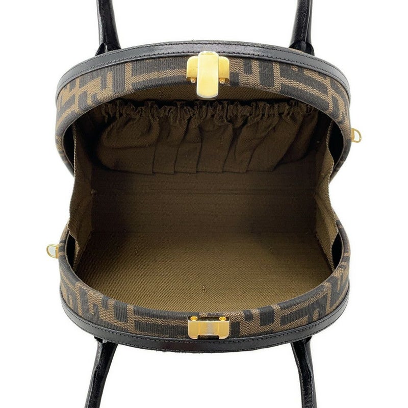 フェンディ ハンドバッグ ズッカ柄 ラウンド バニティ キャンバス レザー FENDI 2wayショルダーバッグ