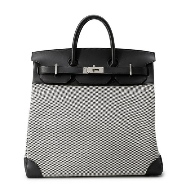 エルメス ハンドバッグ オータクロア40 ブラック/エクリュ/シルバー金具 トワルGM/エバーカラー U刻印 黒