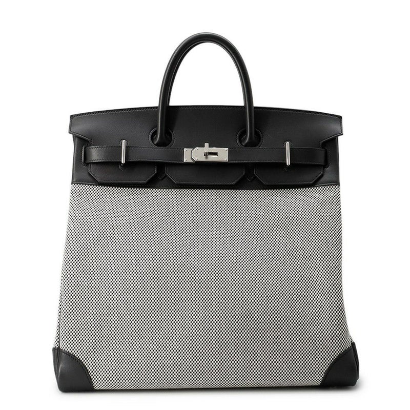 エルメス ハンドバッグ オータクロア40 ブラック/エクリュ/シルバー金具 トワルGM/エバーカラー U刻印 黒