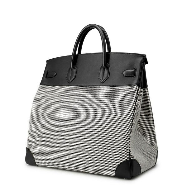 エルメス ハンドバッグ オータクロア40 ブラック/エクリュ/シルバー金具 トワルGM/エバーカラー U刻印 黒