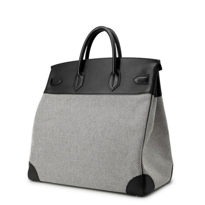 エルメス ハンドバッグ オータクロア40 ブラック/エクリュ/シルバー金具 トワルGM/エバーカラー U刻印 黒