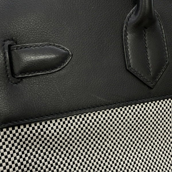 エルメス ハンドバッグ オータクロア40 ブラック/エクリュ/シルバー金具 トワルGM/エバーカラー U刻印 黒