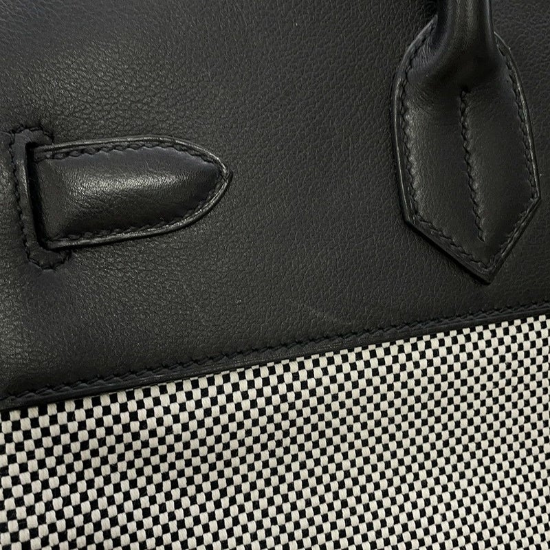 エルメス ハンドバッグ オータクロア40 ブラック/エクリュ/シルバー金具 トワルGM/エバーカラー U刻印 黒