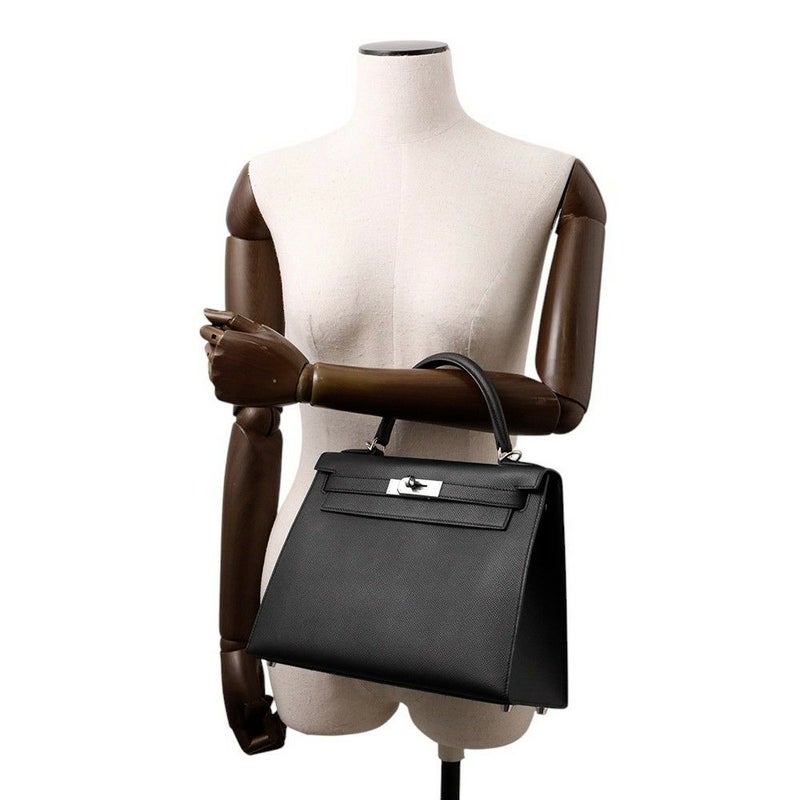 エルメス ハンドバッグ ケリー28 外縫い ブラック/シルバー金具 エプソン U刻印 2wayショルダー 黒