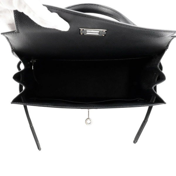 エルメス ハンドバッグ ケリー28 外縫い ブラック/シルバー金具 エプソン U刻印 2wayショルダー 黒