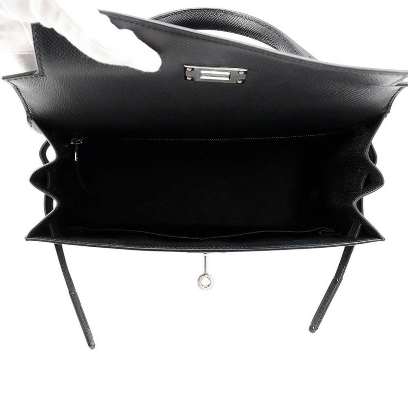 エルメス ハンドバッグ ケリー28 外縫い ブラック/シルバー金具 エプソン U刻印 2wayショルダー 黒