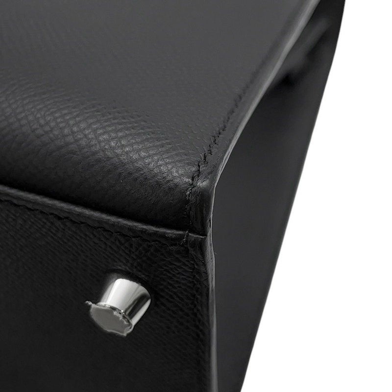 エルメス ハンドバッグ ケリー28 外縫い ブラック/シルバー金具 エプソン U刻印 2wayショルダー 黒