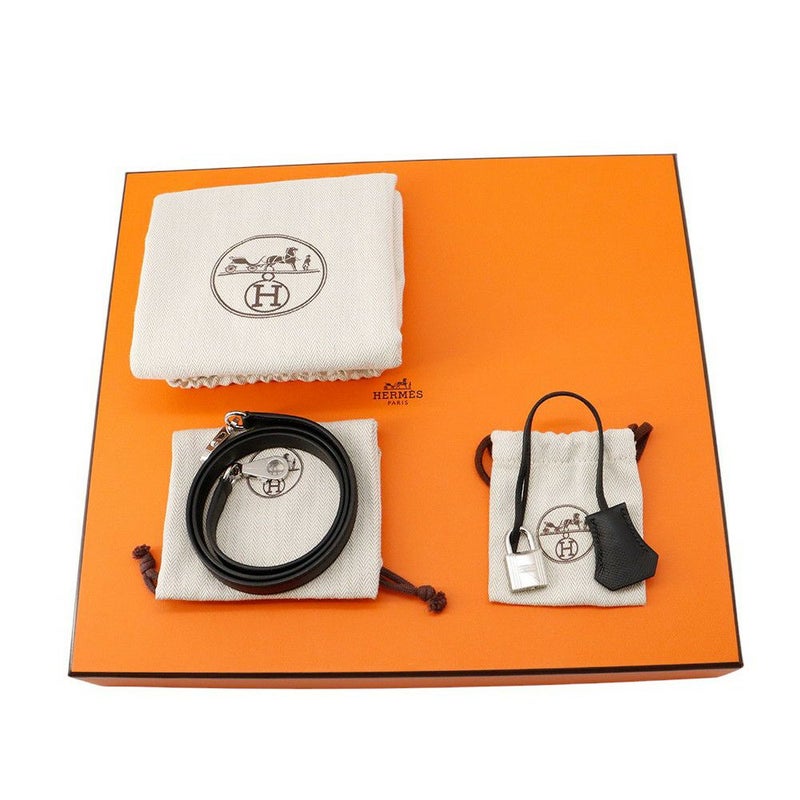 エルメス ハンドバッグ ケリー28 外縫い ブラック/シルバー金具 エプソン U刻印 2wayショルダー 黒