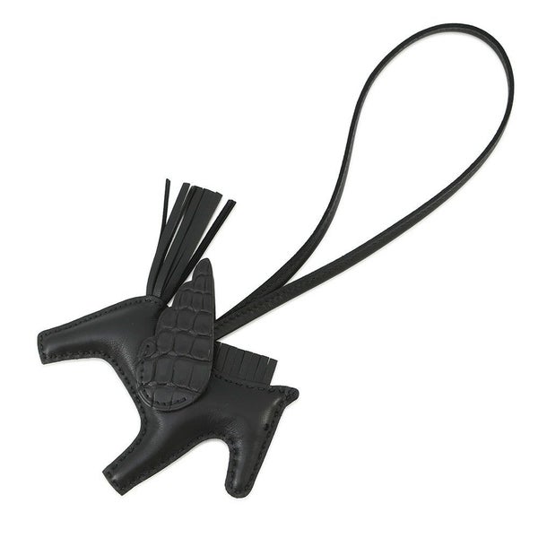 エルメス バッグチャーム ロデオPM ペガサス タッチ ブラック ラムスキン/アリゲータマット Z刻印 黒 ブラック