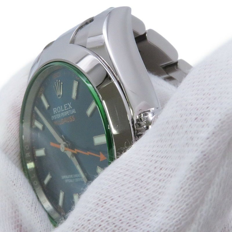 ロレックス ミルガウス グリーンガラス ランダムシリアル ルーレット 116400GV ROLEX 腕時計 Zブルー文字盤