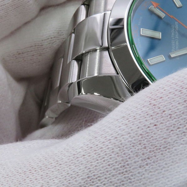 ロレックス ミルガウス グリーンガラス ランダムシリアル ルーレット 116400GV ROLEX 腕時計 Zブルー文字盤