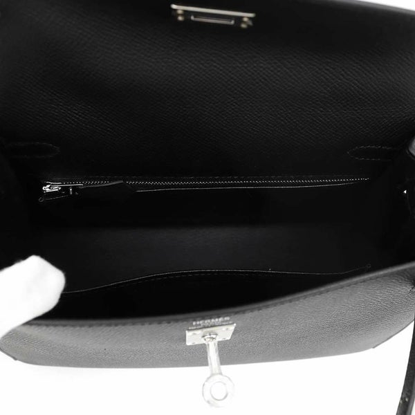エルメス ハンドバッグ ケリー25 外縫い ブラック/シルバー金具 エプソン W刻印 HERMES 2way