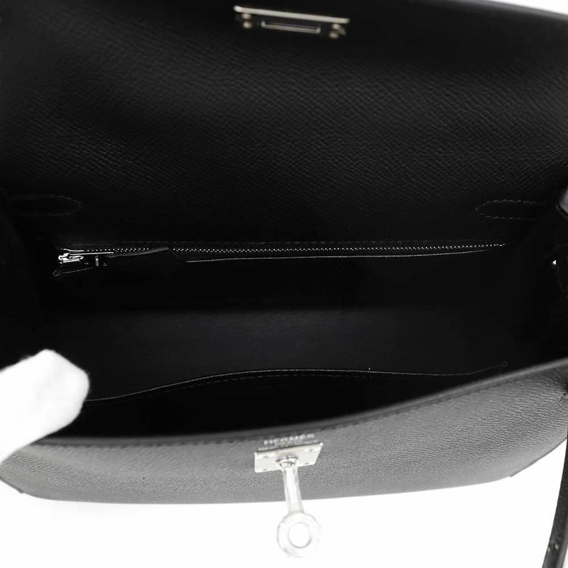 エルメス ハンドバッグ ケリー25 外縫い ブラック/シルバー金具 エプソン W刻印 HERMES 2way